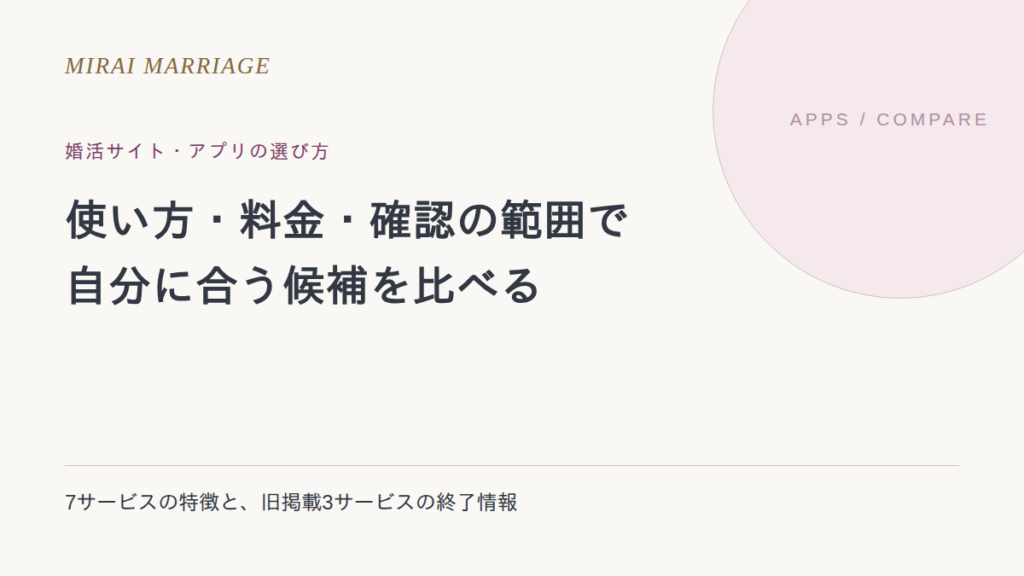 婚活サイト・アプリの選び方。7サービスの特徴と、旧掲載3サービスの終了情報