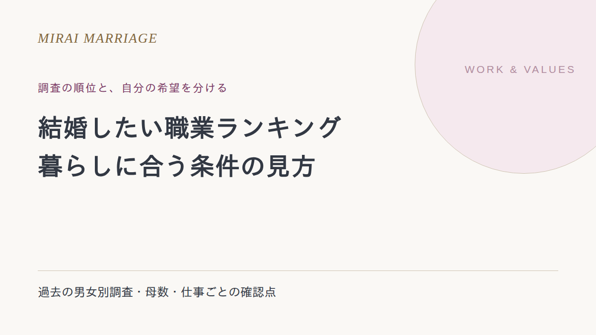 結婚したい職業ランキングはどう見る？男女別調査と暮らしの比較